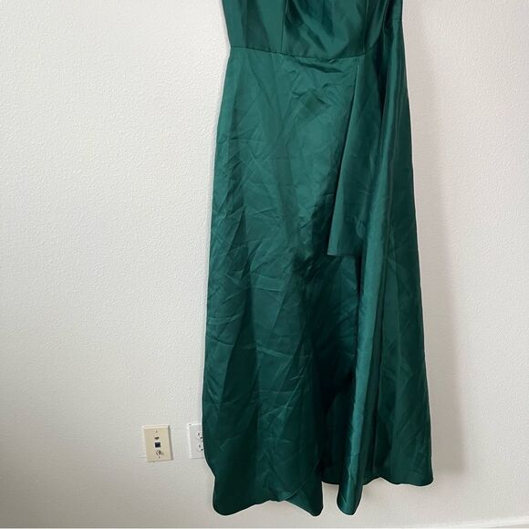NEW Alfred Sung One-Shoulder Satin Gown Long Dress with Pockets Hunter Green 12 - Picture 5 of 9